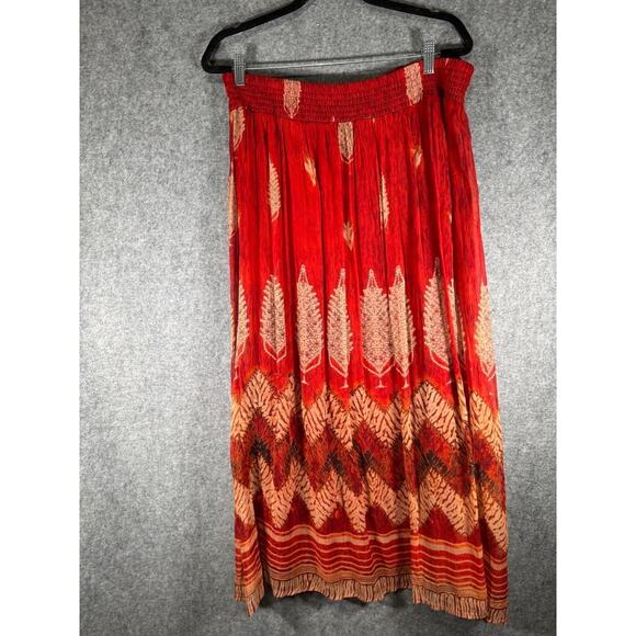 Soft‎ Surrounding Skirt Women Small Red Smocked Maxi Cupro Boho Hippie Printed - Picture 6 of 7